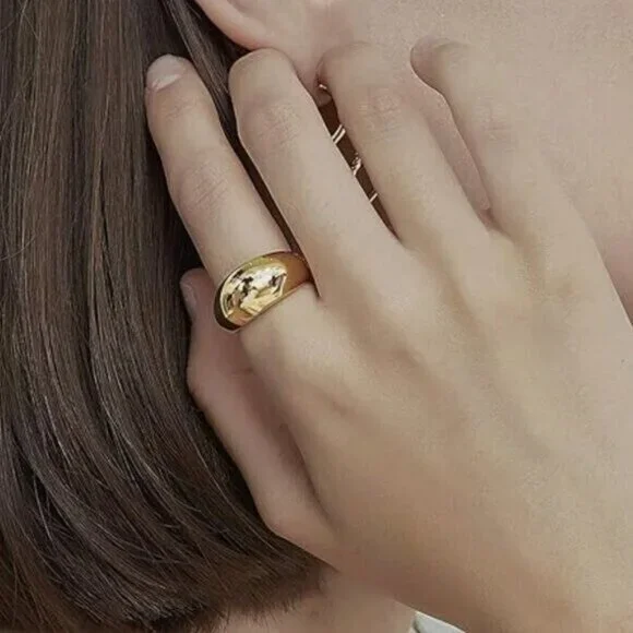 Chunky Gold Dome Ring Waterproof Non-Tarnish Statement Ring for Everyday Wear - Picture 11 of 14